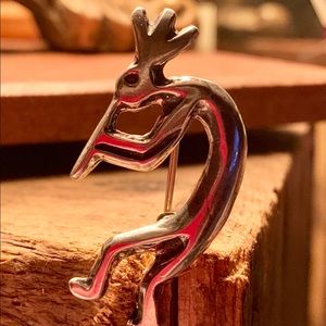 STERLING SILVER KOKOPELLI FLUTE PLAYER PIN BROOCH